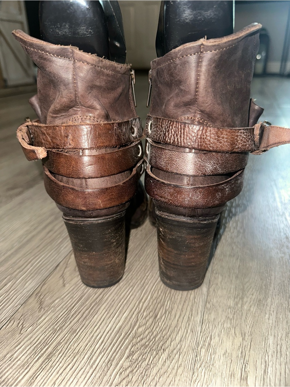 Freebird Blaze Brown Leather Booties Side Buckle Heeled Ankle Boots Size 7 - Picture 5 of 11